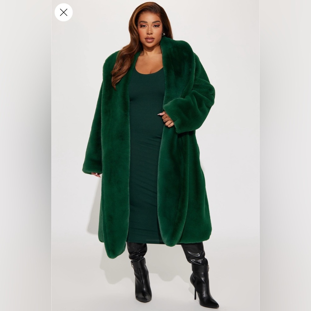 Fashion Nova Deep Green Teddy Jacket